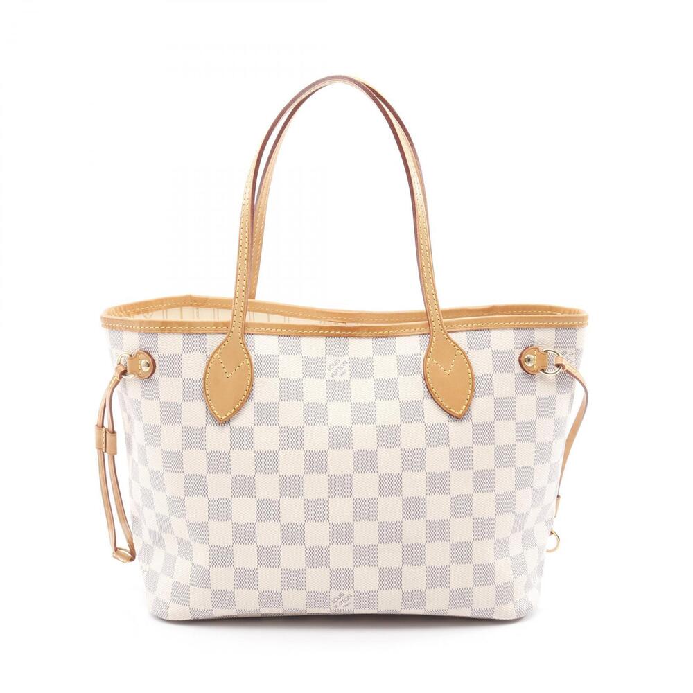 Louis Vuitton Neverfull Damier Azur White Tote Bag Canvas Leather White